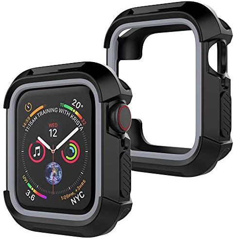 UooMoo Compatible with Apple Watch 4/5 case 44mm, TPU Shockproof Rugged Full-Protective Bumper Cover Replacement for iWatch Apple Watch Seires 4 Series 5 (44mm,Black/Gray)