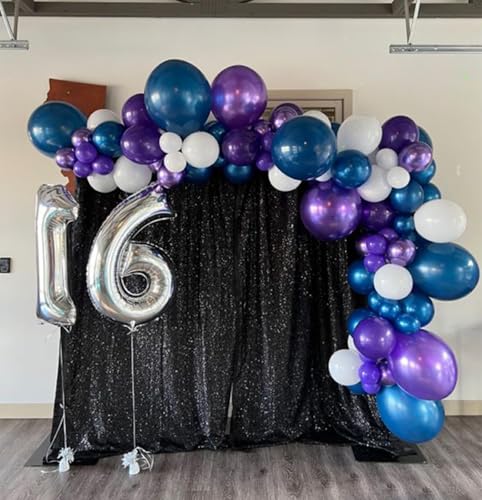 Image of Purple and Blue Balloon Set, 50 PCS 10 Inch Space Theme Party Supplies, Navy Blue Purple Silver Helium for Birthday Baby Shower