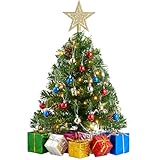 Joiedomi 24 Inch/2FT Pre Lit Tabletop Mini Christmas Tree Decorations with Warm LED Lights, Gift Box and Christmas with Ball Hanging Ornaments for Indoor Xmas Holiday Season Best DIY Decorations