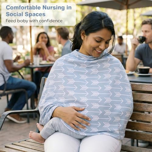 Image of a baby cherry-Nursing Cover, Nursing Covers for Feeding Mom, Feeding Cover Breastfeeding Mother, Feeding Cover for Mom, Multi-Use, Breathable, 360 Full Privacy (Grey),1 Count
