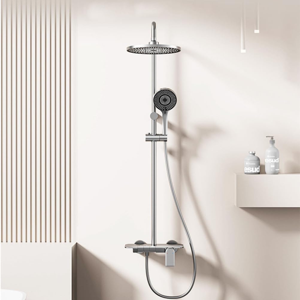 Saliscendi Doccia 4 funzioni, soffione Pioggia manopola per Bagno | Struttura metallica resistente, 4 modalità acqua, altezza regolabile,compatibile con raccordi standard bagno