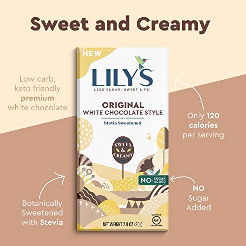 Lily's Stevia Sweetened No Added Sugar, Low-Carb, Keto Friendly, Gluten-Free & Non-Gmo, White Chocolate Bar Variety, 6 Count #TOP6