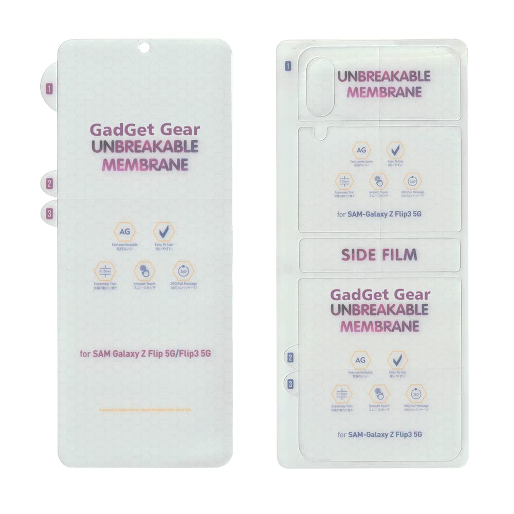 GADGET GEAR Unbreakable Screen Protector Hydrogel Membrane Compatible with Samsung Galaxy Z Flip 3 5G Covers Front and Back Screen | Edge to Edge Coverage with Easy Installation Kit (Matte, Front & Back) (B09NRGKWMF) Amazon Price History, Amazon Price Tracker