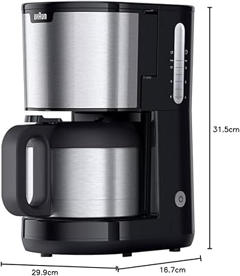 PurShine KF1505 BK Cafetera de filtro, jarra térmica de acero inoxidable de 1,2 l para hasta 9 tazas, sistema OptiBrew, función antigoteo, cesta de filtro giratoria, apagado automático, 1000 W,2