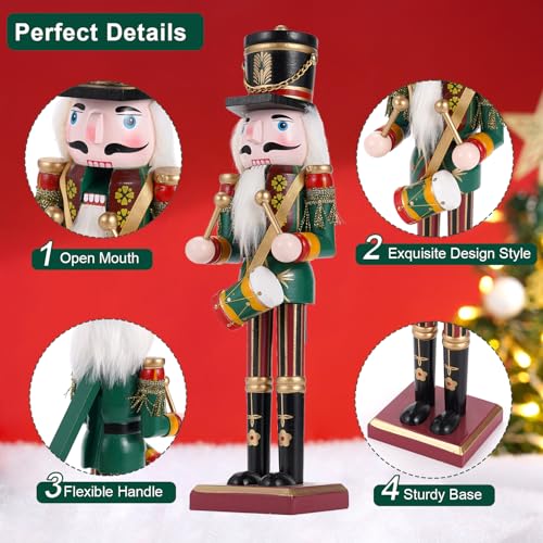Tpudn 3pc Weihnachten Nussknacker Soldat 30cm Holz Nussknacker Weihnachtsdekorationen für Kamin, Weihnachten Nussknacker Figuren Indoor Weihnachtsdekorationen -König, Trommler, Schwertkämpfer