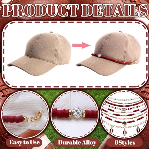 Image of Geyoga 9 Pcs Trucker Hat Chains Trucker Hat Charms Women Man Bill Decoration Detachable DIY Metal Chain for Mesh Baseball Cap(Brown White, Football)