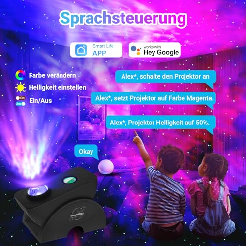 Blubbel LED Sternenhimmel Projektor, WLAN Sternenprojektor, 3D Galaxy Lampe Nachtlicht, App-/ Sprachsteuerung, Star Projector, Sternenlicht Galaxie, Alexa/Google kompatibel, Baby, Kinder, Schlafzimmer