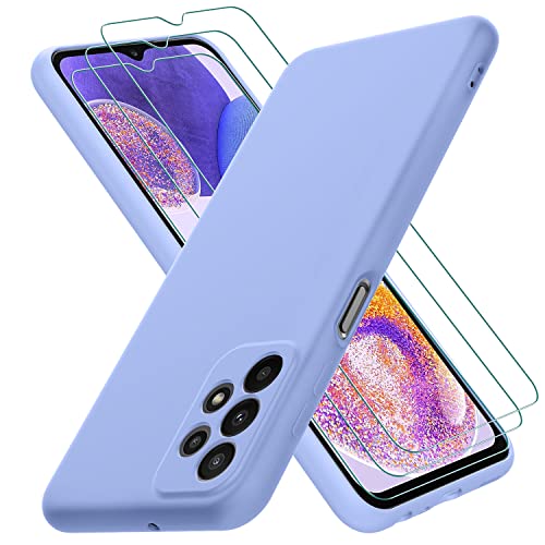 Coque pour Samsung Galaxy A23 5G / A23 4G, avec 3 Verre trempé Protection écran, Couche Intérieure Douce, Mince Souple Silicone Étui Protection Antichoc Bumper Housse TPU Téléphone Case Cover, Violet