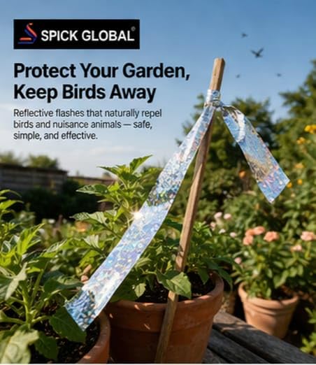 Image of Bird Scare Tape Ribbon | 5cm x 150 feet Rolls | Double Sided Reflective Ribbon | Keeps Birds Away for House, Garden, Outdoor Spaces (Diamond Prism)