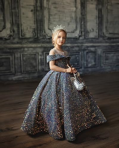 Sequin Flower Girl Dresses for Wedding Off Shoulder Sparkly Pageant Dress for Girls Ball Gown Kids Dress3