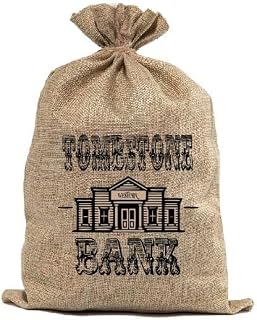 Vintage Style Burlap Bank Money Bag, Tombstone Design, Western Decor BUR01