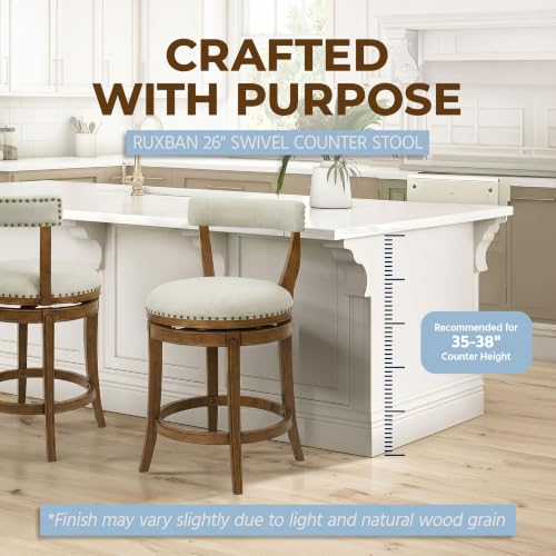 Image of ROME + OAK Ruxban 26 inch Counter Stool, Low Back Swivel, Weathered Oak