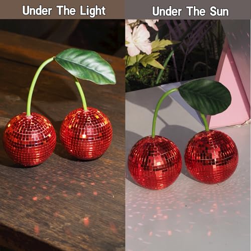 Juego de decoración disco cereza y seta: decoración roja de cereza con soporte y seta disco plateada con espejo reflectante para dormitorio, fiesta o habitación universitaria miniatura 3
