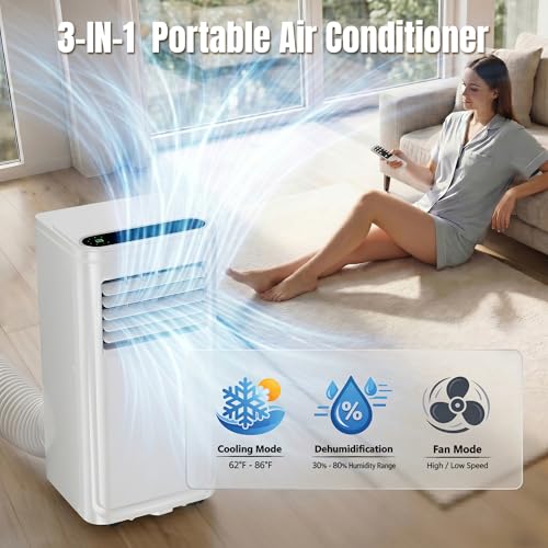 Image of AKIRES 10000 BTU Portable Air Conditioners,3-IN-1 Portable AC Unit With Fan & Dehumidifier,Remote Control,24H Timer,Sleep Modes,Cools Room Up To 450 sq.ft,Suitable for Bedroom,Room, Office,Apartment