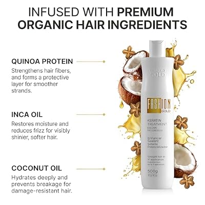 FASHION GOLD Keratin Hair Treatment (10 USES per Bottle), Keratina para Alisar el Pelo, Hair Botox Treatment, At Home Keratin Treatment, Alisados Organicos SIN FORMOL, Verdadera Keratina Brasilena