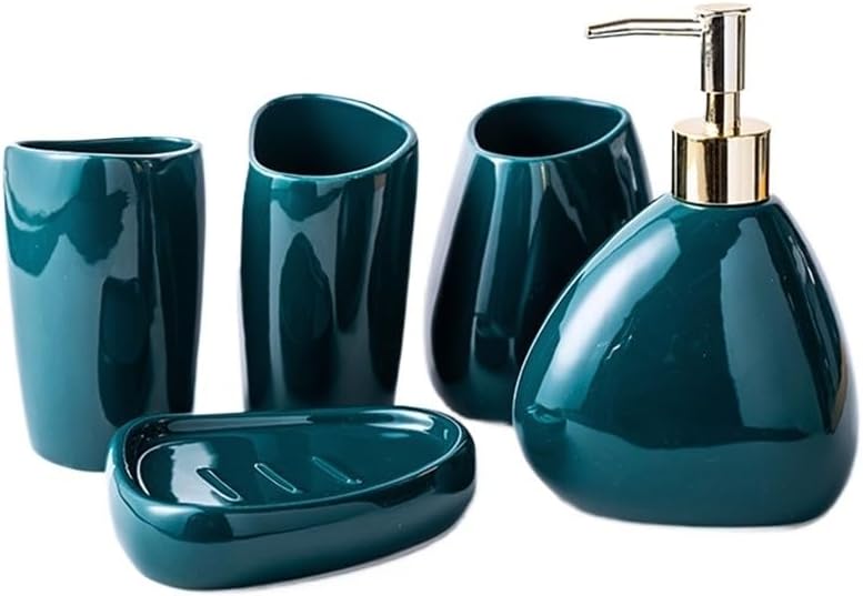 Ceramic Bathroom 5 Piece Set Dark Green Wash Suite Home Hotel Supplies Accessories