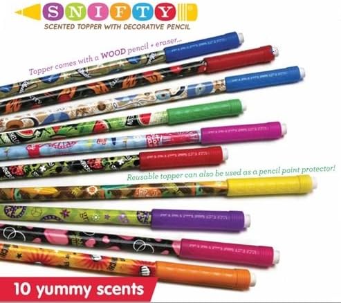 Set of 10 Snifty Scented Pencils - Supplied in plastic tubes for freshness - Strawberry, Blueberry, Bubblegum, Cherry, Grape & More