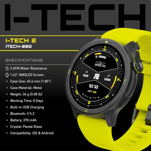 Image of Invicta I-Tech Digital Smartwatch, 1.43″ Display, Silicone Strap, Swim Tracking, 100+ Sports Modes, Bluetooth 5.3, GPS,Unisex