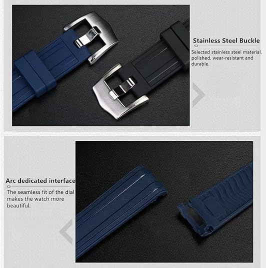 YHMOO Watch Strap 20mm Rubber Curved Solid End Tapered Watch Band, Compatible with Omega Seamaster New 300 Diving Watchbands Replacement (BLACK)