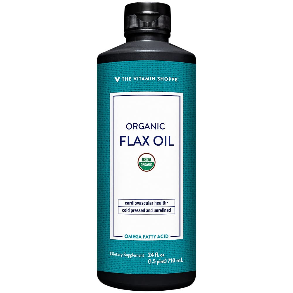 The Vitamin Shoppe Certified Organic Flax Seed Oil, Essential Fatty Acids That Supports Cardiovascular Health, High Source of Omega-3s with 7.6g of ALA per Serving (24 Fluid Ounces Liquid)