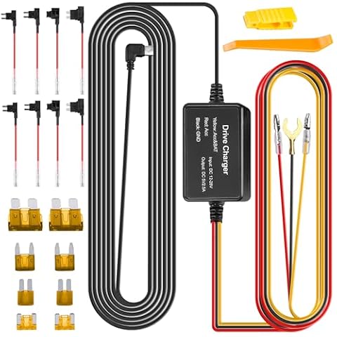 Dash Cam Hardwire Kit, zestaw Hardwire Kit kamera na deskę rozdzielczą, zestaw z ochroną przed niskim napięciem, zestaw kabli do kamery samochodowej 12 V - 24 V do 5 V w/Fuse Kit, złącze typu C
