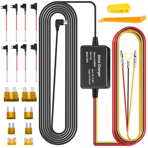 Dash Cam Hardwire Kit, zestaw Hardwire Kit kamera na deskę rozdzielczą, zestaw z ochroną przed niskim napięciem, zestaw kabli do kamery samochodowej 12 V - 24 V do 5 V w/Fuse Kit, złącze typu C