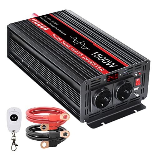 JIGUUN 1500W/3000W Inversor Onda Pura 24V 220V 230V Convertidor Inverter con 2 Tomas UE y 1 USB de...