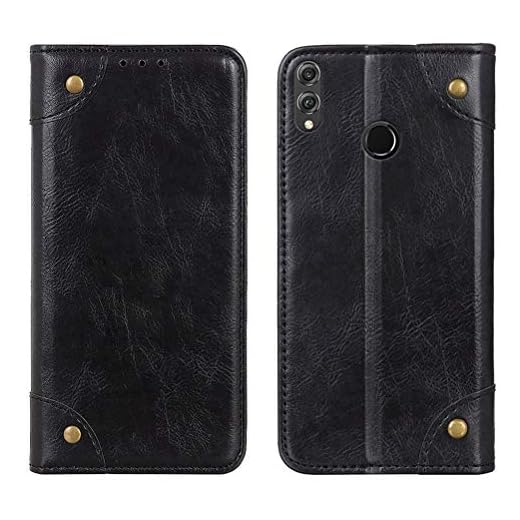 LUSHENG Plånboksfodral för Honor 8X, design för Honor 8X (6,5 tum) fodral [Militärklassskydd] [Osynlig kortplats], Stötsäkert skyddande telefonfodral - Svart