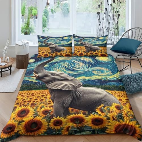 Housse de couette éléphant 3 pièces microfibre avec fermeture éclair King