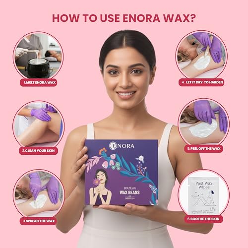 Image of ENORA Brazilian Stripless Wax Beans for Women (250g) | With Wooden Spatula | Natural | For Face, Chin, Hairline, Bikini Area & Full Body Hair Removal (250 Gram, Rose Pink)