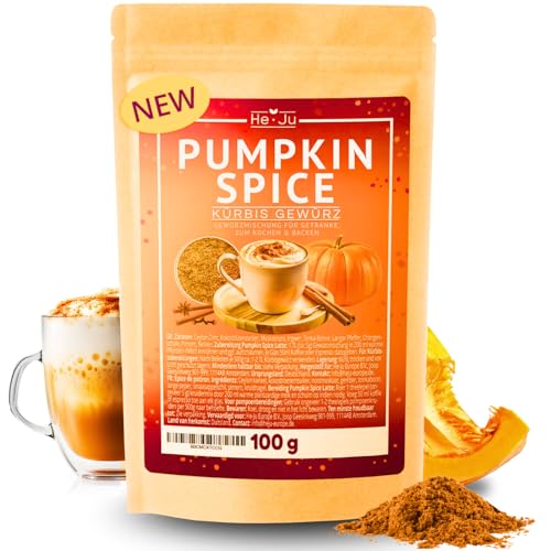 He-Ju Pumpkin Spice Latte Gewürz 100g, Kürbis Gewürzmischung mit Ceylon-Zimt & Kokosblütenzucker. vegan & glutenfrei, für Kaffee, Latte, Pumpkin Pie, Kürbissuppe & Kuchen