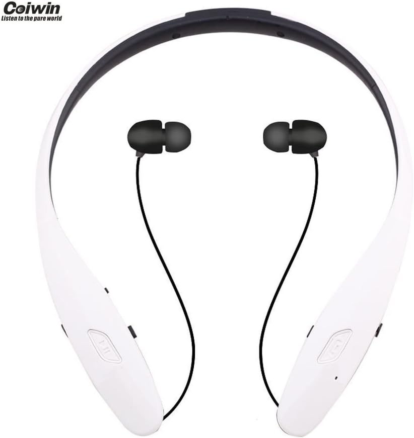 Bluetooth Headset, Coiwin HBS-960S Wireless Bluetooth Headsets Hand-free Headphones/Earbuds, Neckband Noise Canceling for Iphone/Ipad/Sony and Other Bluetooth Device (HBS-960s-White)