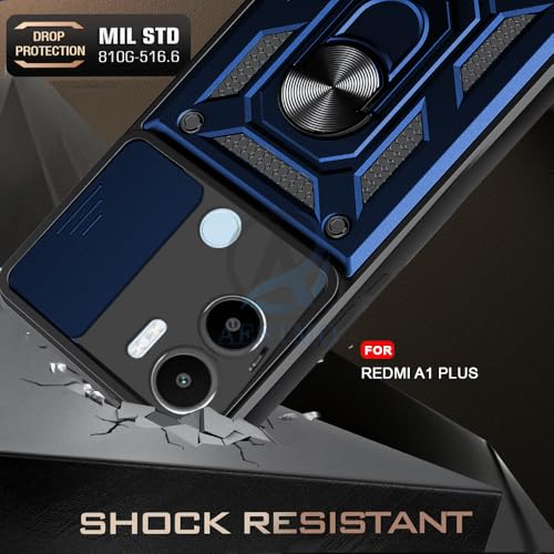 Image of AESTMO Tough Armor Redmi A1 Plus /Poco C50 Bumper Back Case Cover | Ring Holder & Sliding Camera Shield Cover | 360 Degree Protection Case Cover for Redmi A1 Plus /Poco C50 (Blue)