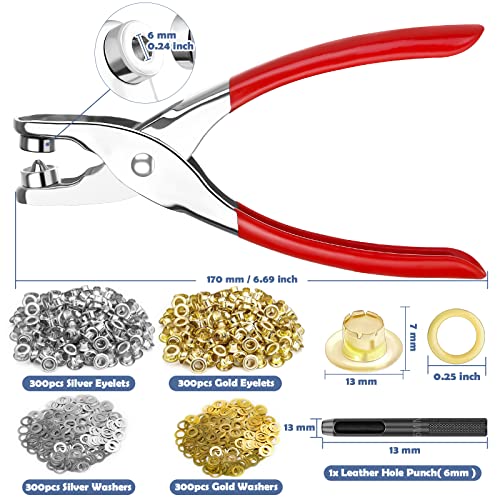1203Pcs Grommet Tool Kit With Eyelet Pliers, Paxcoo 1/4 Inch Fabric Grommet Kit With Fabric Eyelets Grommets, Washers And Hole Punch Grommet Hand Press Kit For Fabric/Leather/Belt/Shoes/Cloths #TOP2
