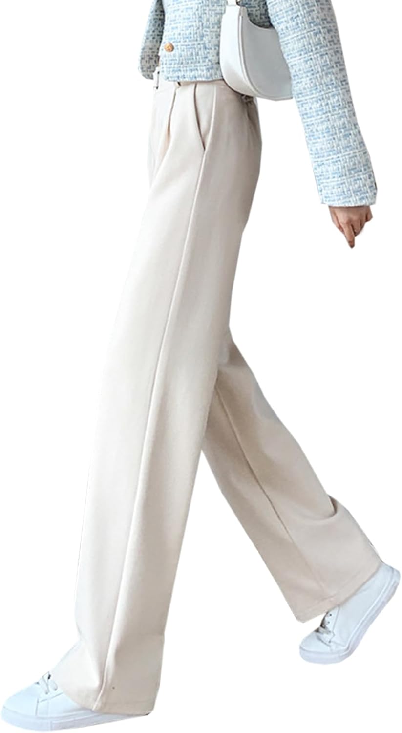 Betusline Womens Winter Wide Leg Dress Pants Work Thermal Warm Trousers, X-Small-XX-Large - Image 4