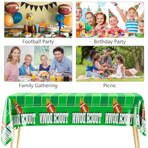 Image of Diueoly Football Tablecloth, 6 PCS Rectangular 54'x108' Disposable Plastic Touchdown Table Cover for Football Tailgate Birthday Party Supplies Superbowl Party Decorations