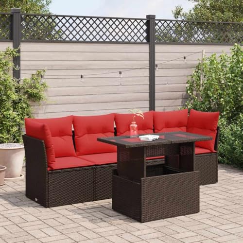 QJBSAVVA 5-TLG. Gartenlounge Braun Poly Rattan 270x200 cm Outdoor...