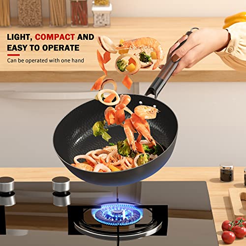 Iron Wok And Stir Fry Pans,11 Inch Carbon Steel Pan Pure Hand Hammered Woks Uncoated Non-Stick Cast Iron Wok Chinese Wok Cookware Pan Kitchen Tools For Gas And Induction Cooker #TOP5