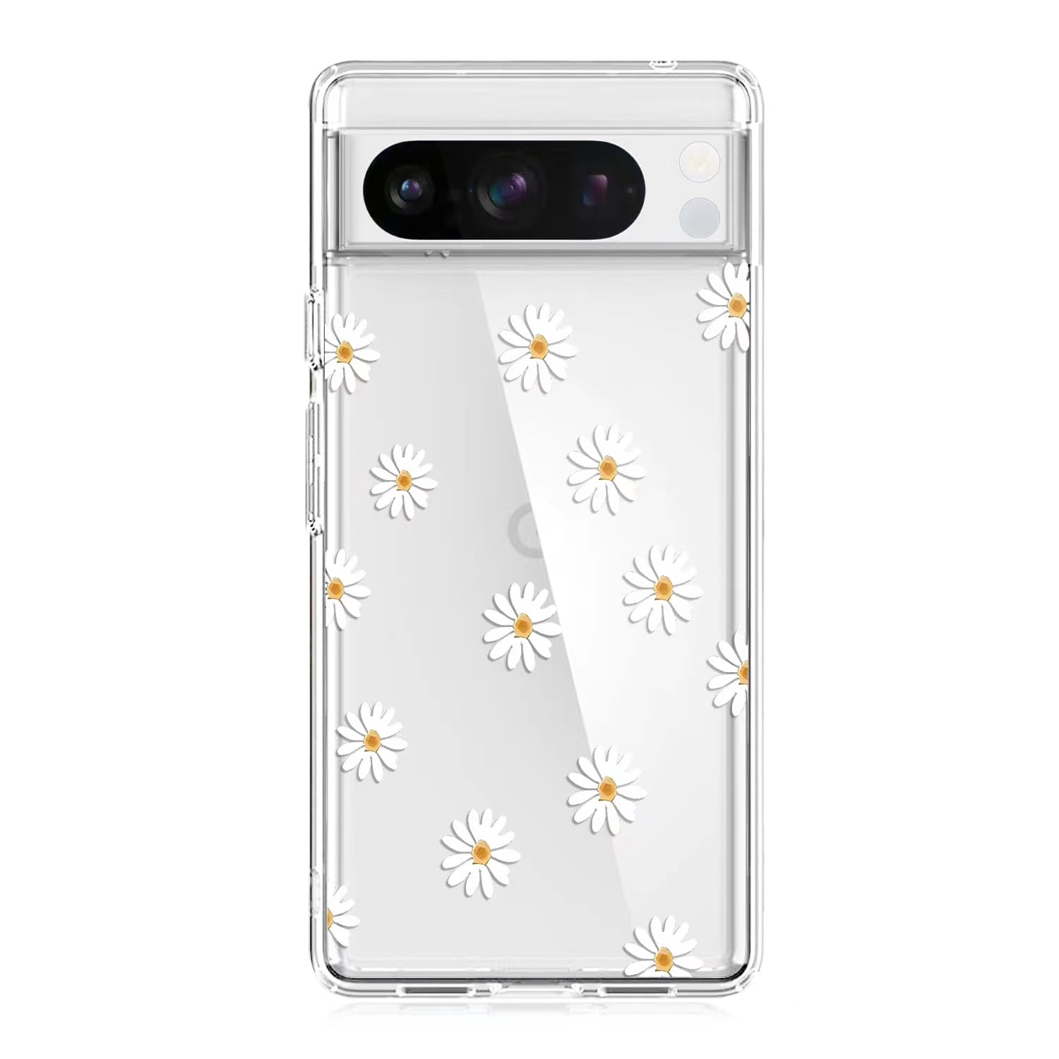 Yivenbarity Floral Case for Pixel 8 Pro 6.7",Clear Cute White Daisy Pattern Design Ultra Slim Fit Cover for Women Girls,Soft TPU Silicone Shockproof