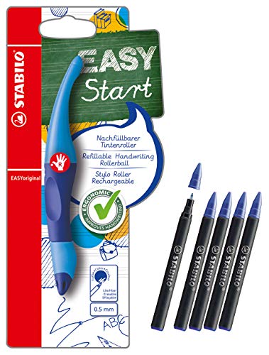 Ergonomischer Tintenroller für Rechtshänder - STABILO EASYoriginal in dunkel-/hellblau - inklusive Patrone & Tintenpatronen zum Nachfüllen - medium - 3er Pack - Schreibfarbe blau (löschbar)