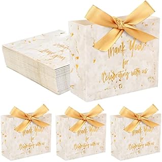 30 Pcs Thank You Gift Bags, Small Party Favor Bags with Bow Ribbon, Marble Pattern Paper Gift Bags for Wedding, Baby Shower, Birthday Party Supplies