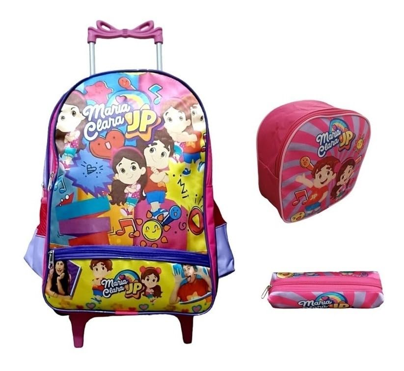 Mochila com rodinhas Maria Clara + Lancheira + Estojo