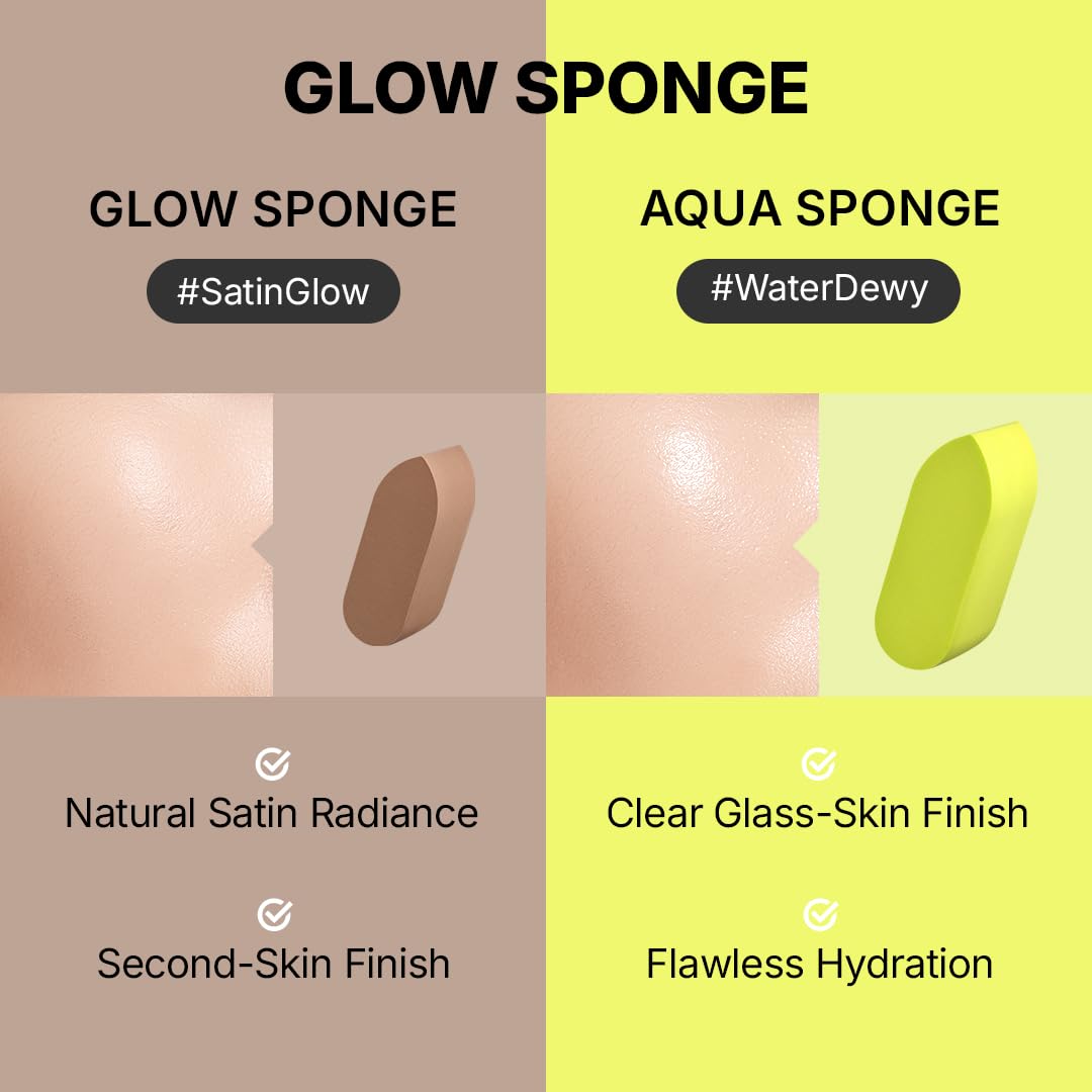 THE TOOL LAB Glow Fit Sponge Glow & Aqua - Juego de 4 piezas (2 de cada uno), esponja de maquillaje Rubycell para hidratación y cobertura suave con rocío, base de maquillaje líquida, maquillaje