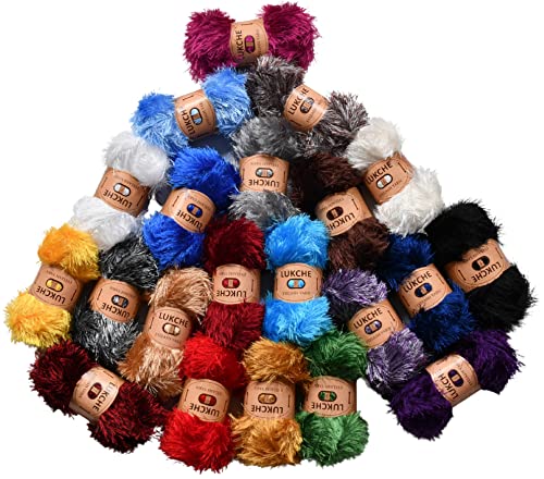 Image of Eyelash Fun Fur Yarn Premium 100% Polyester 164 Yds (150 Mt), 3.53 Oz (100 Gr) Colorful Crochet Yarn Dıy Hand Knitting (Blue, 3 Skein)