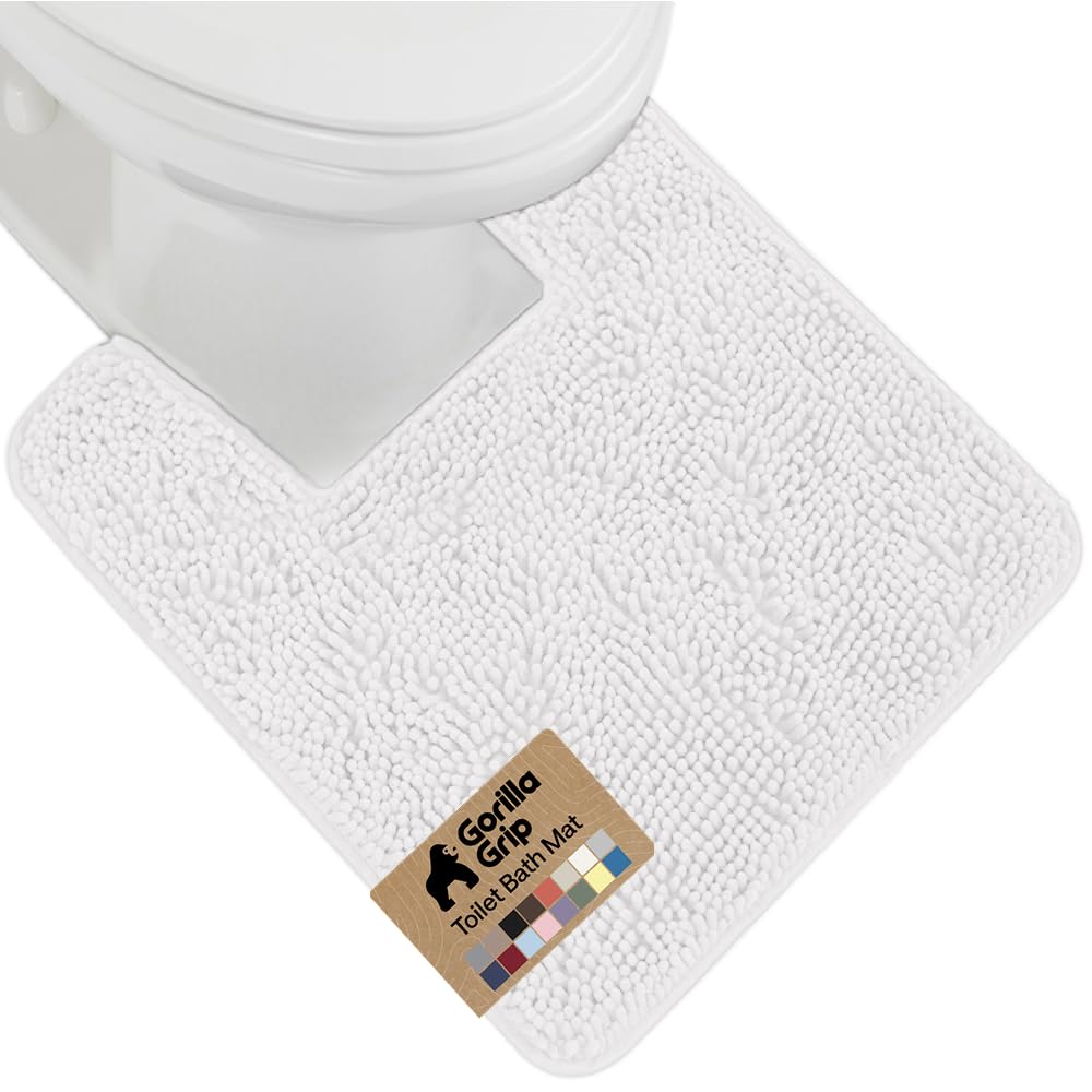 Gorilla Grip Original Shaggy Chenille Square U-Shape Contoured Mat for Base of Toilet, 22.5x19.5 Size, Machine Wash and Dry, Soft Plush Absorbent Contour Carpet Mats for Bathroom Toilets (White) — image 1