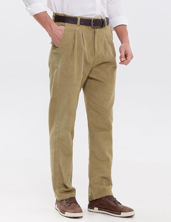 IDEALSANXUN Mens Corduroy Pants Pleated Casual Straight Leg Fall Winter Dress Pant Trouser2