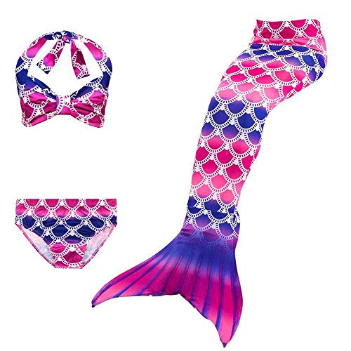 Preisvergleich Produktbild HtapsG Meerjungfrau Flosse Mädchen Meerjungfrau Schwanz Zum Schwimmen Cosplay Badeanzug Kinder Sparkle Tails Schwimmbares Kostüm Badebekleidung Sets Mit Monoflosse-3 Stück Set 5_120 (5-6Y)