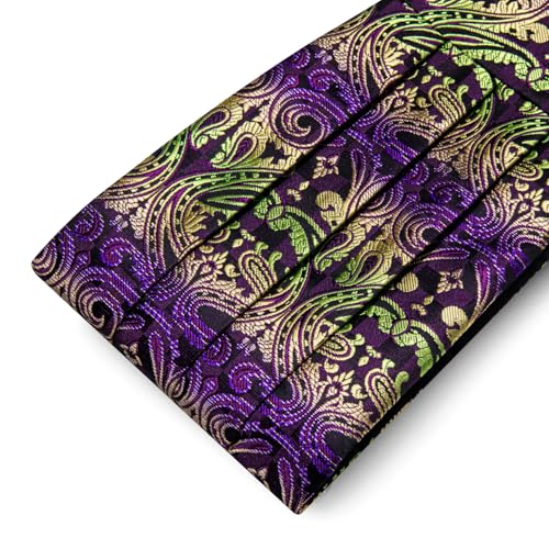 Image of YOHOWA Men Cummerbund Bow Tie Set Silk Paisley Formal Pre-Tied Bowtie Pocket Square Cufflinks Wedding Party Prom