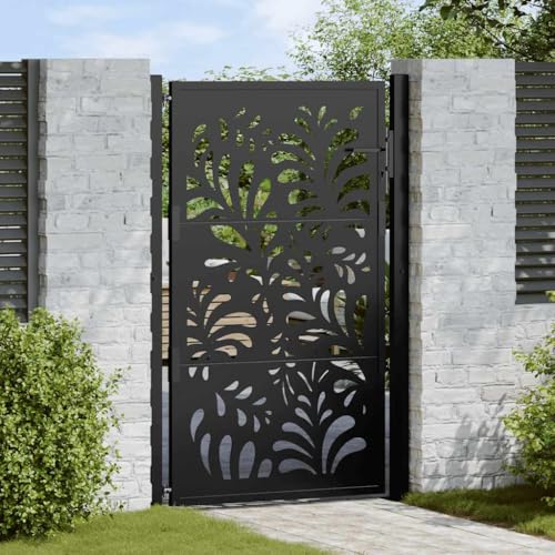 Myheimly Gartentor Stahl, Zauntor, Outdoor Tor, Eisentor, Sicherheitstor, Einfahrtstor, Metall Zauntor, Gartentor Metall,Stahl/Schwarz,Wellendesign,105 x 155 cm