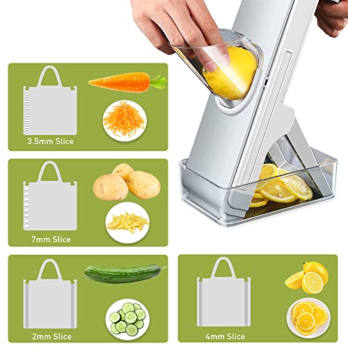 Safe Vegetable Chopper, 4 In 1 Mandoline Slicer For Kitchen,Injury-Free Design,Adjustable Thickness Food Chopper With Container, Onion Chopper For Potato, Fruit, Tomatou,Cumber, Carrot, Meat (Grey) #TOP5